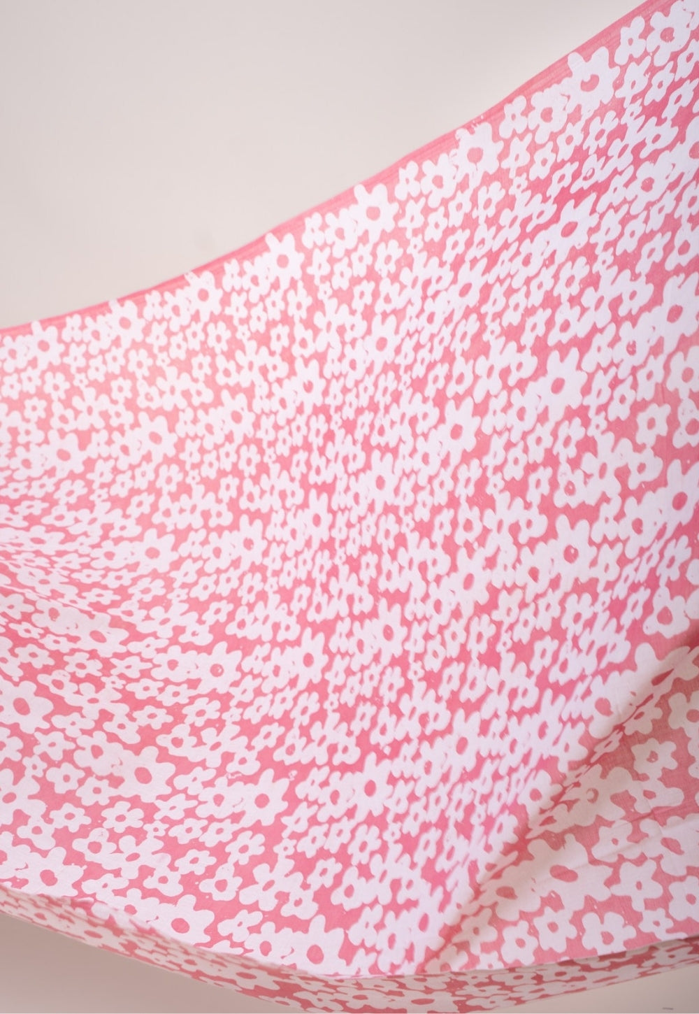Pink Floral Batik Handblock Printed Mul Fabric