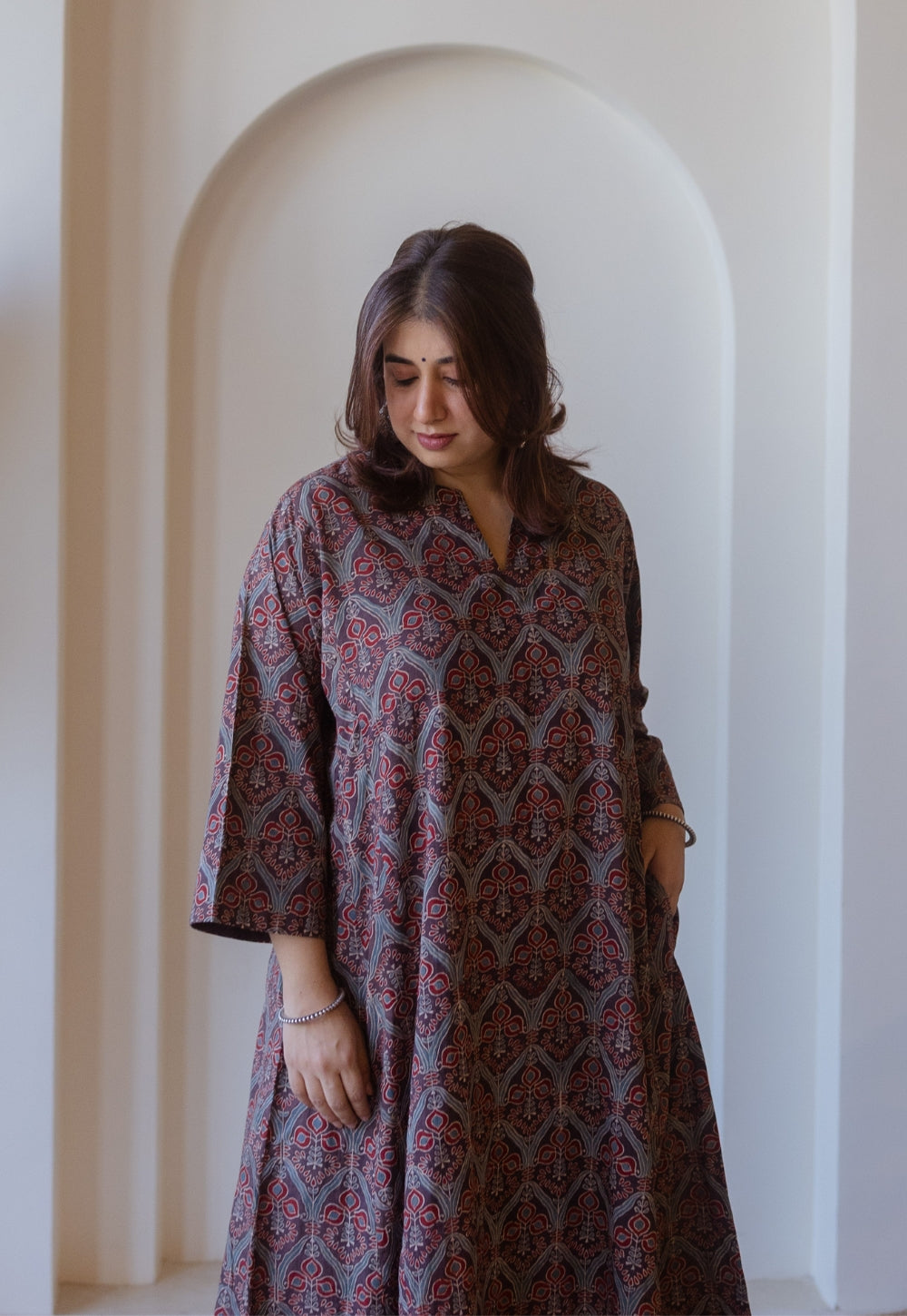 Nyra Brown Ajrakh Cotton Jhabbha Kali Kurta