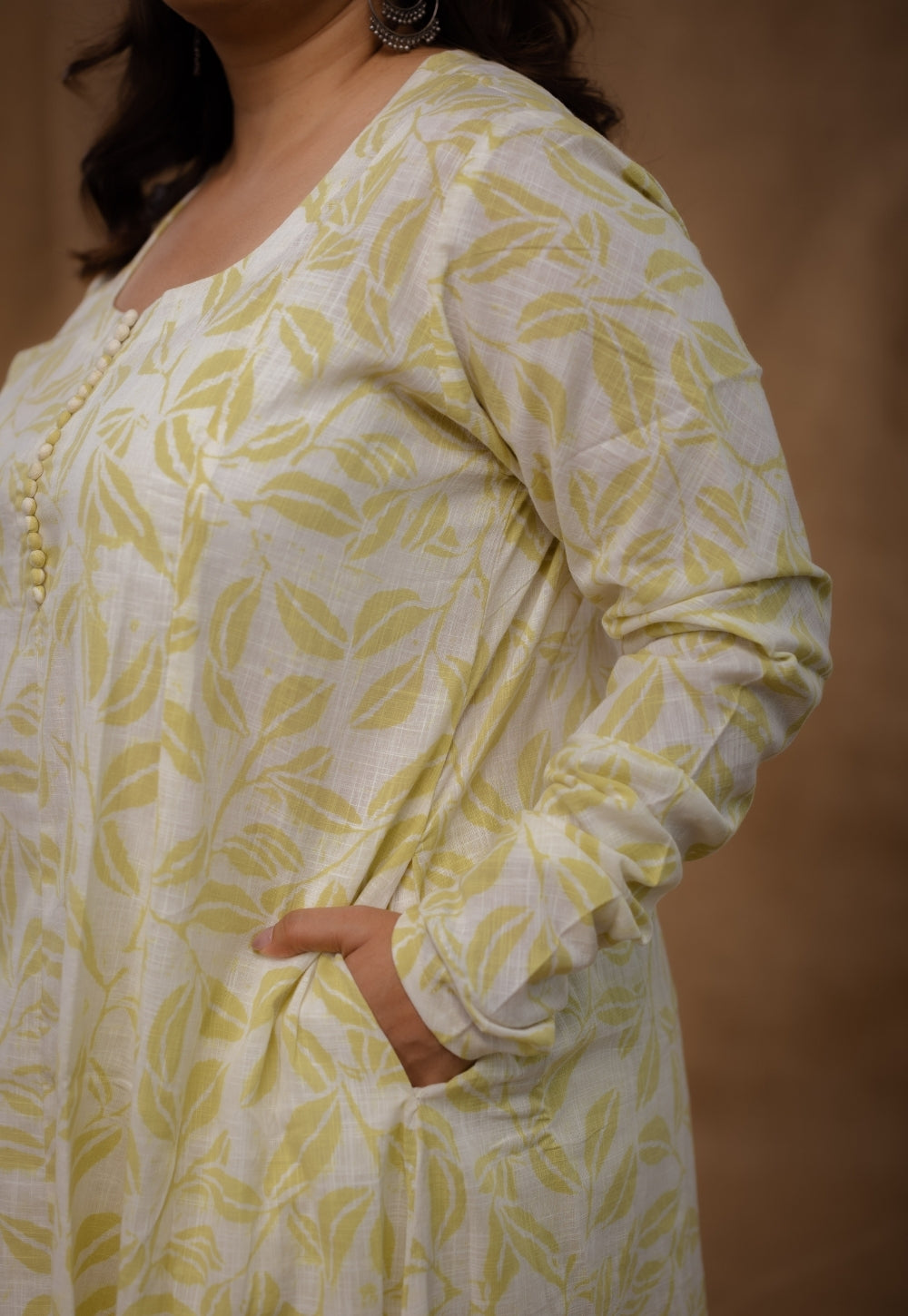 Akrita Green Hand Block Print Slub Cotton Kali Kurta