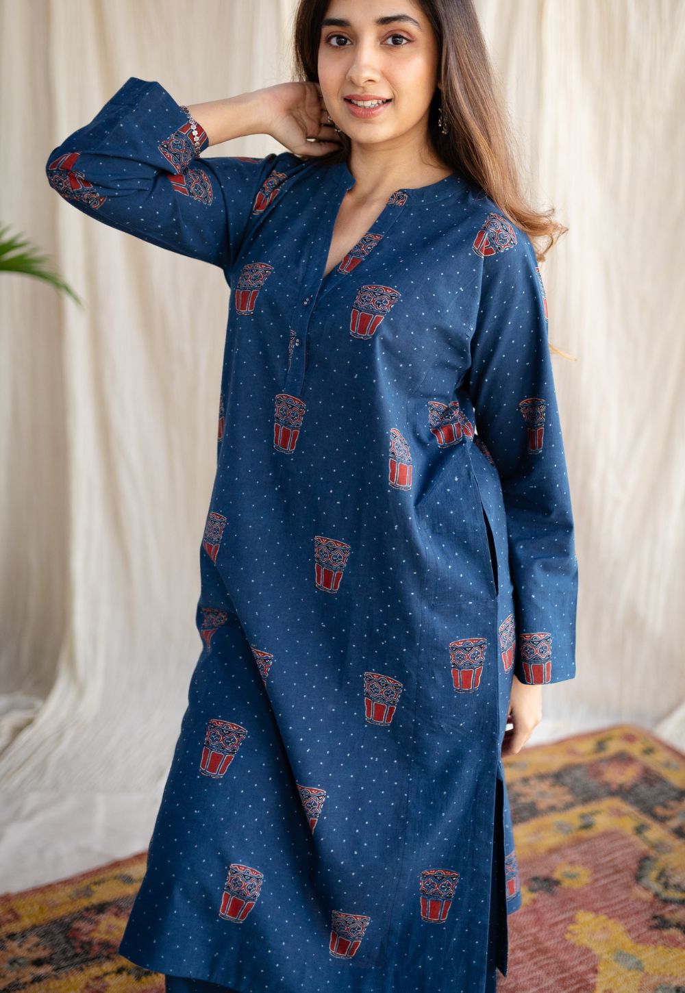 Bombay Irani Chai Indigo Ajrakh Cotton Kurta