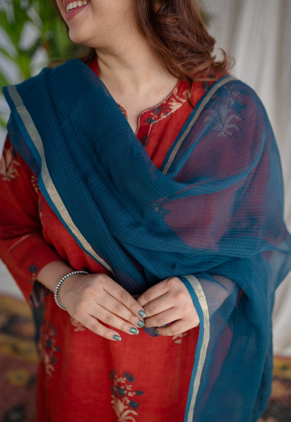 Teal Green Kota Doria Cotton Dupatta