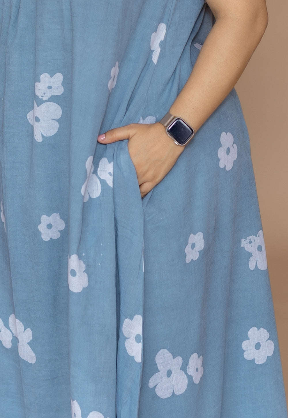Zinal Blue Batik MulMul A Line Dress