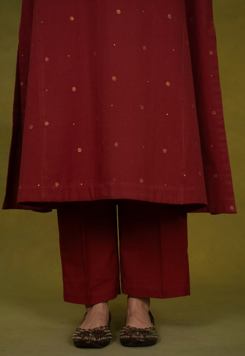 Alizah Maroon Rogan Handblock Printed Cotton Jhabbha Kali Suit Set (Set of 3)