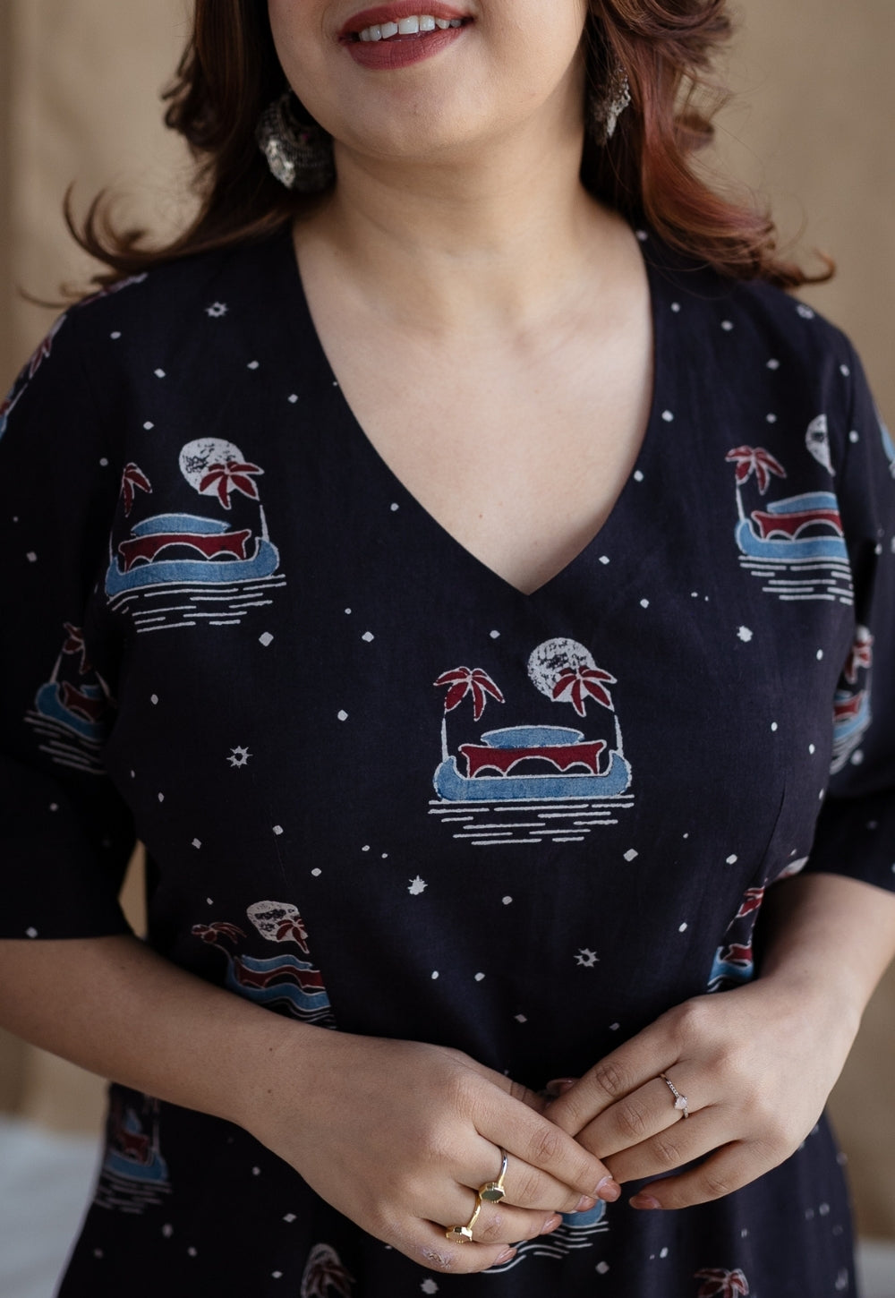 Kochi Ajrakh Black Cotton Dress