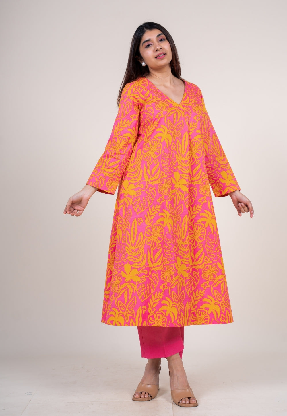 Prita Sunset Pink Solid Cotton Flex Narrow Pant