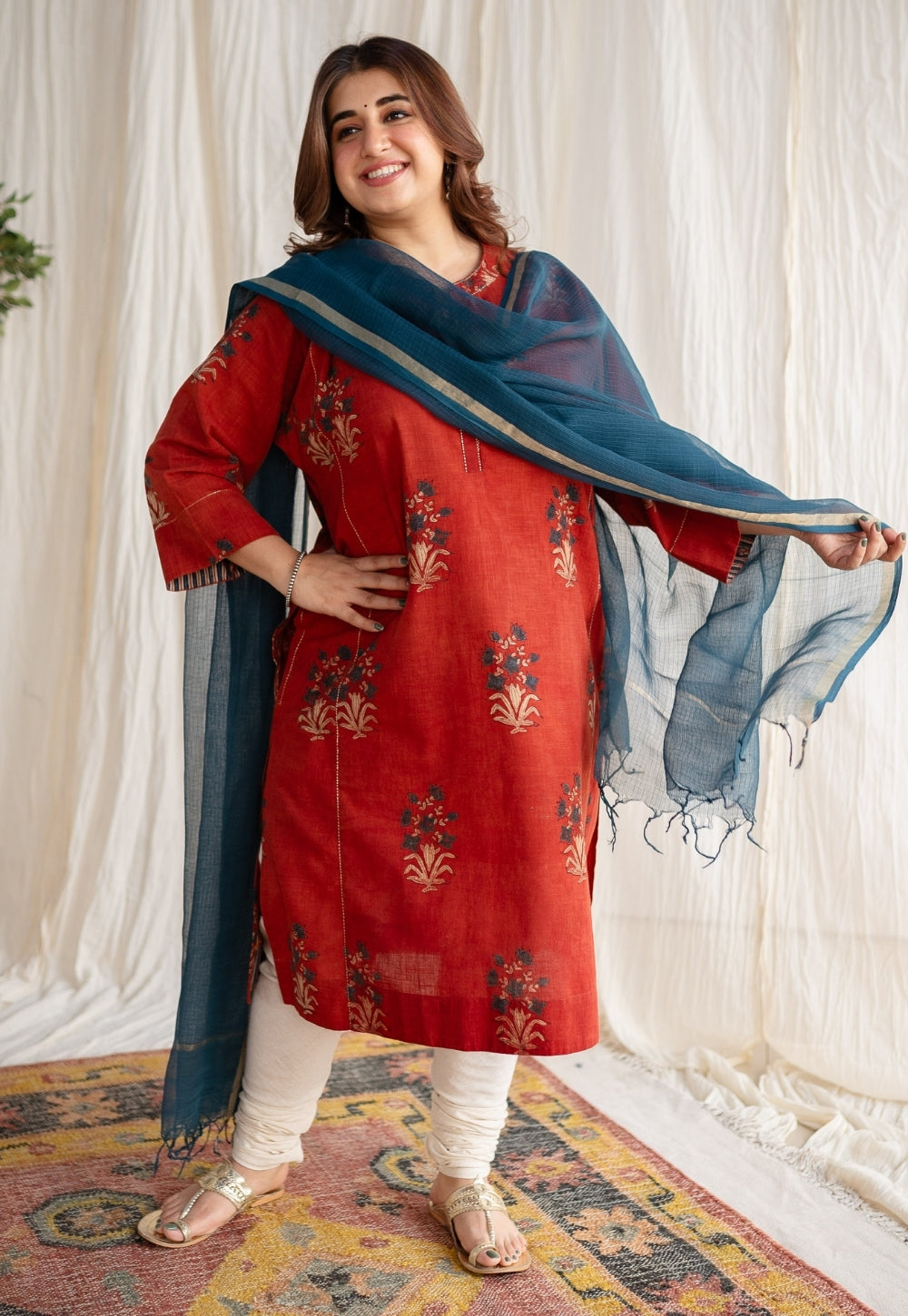 Teal Green Kota Doria Cotton Dupatta