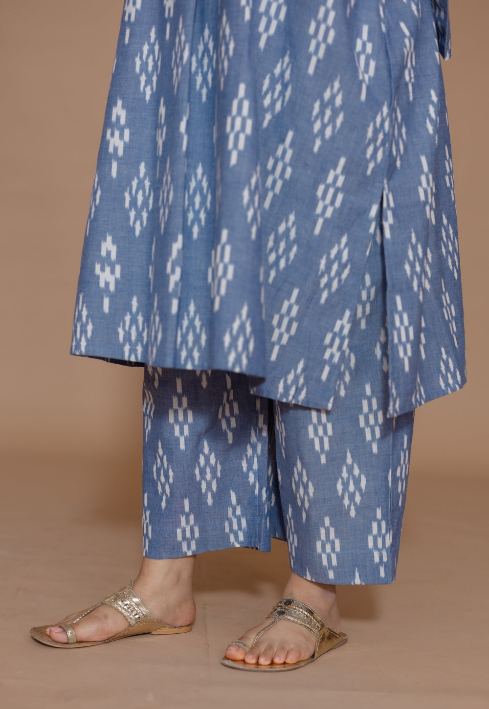 Ayaat Blue Handloom Ikkat Cotton Straight Co-Ord Set