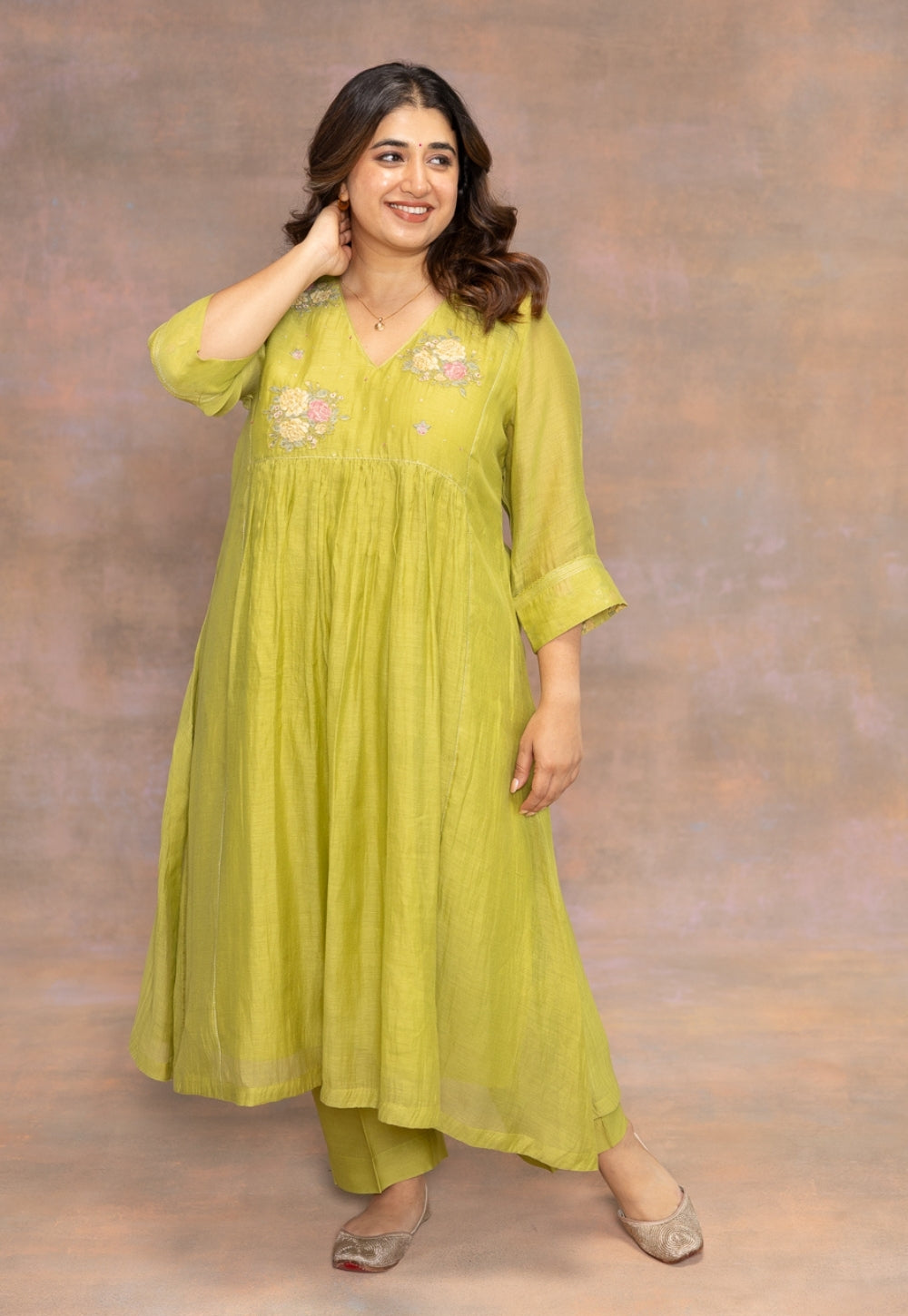 Prita Green Solid Chanderi Silk Narrow Pant