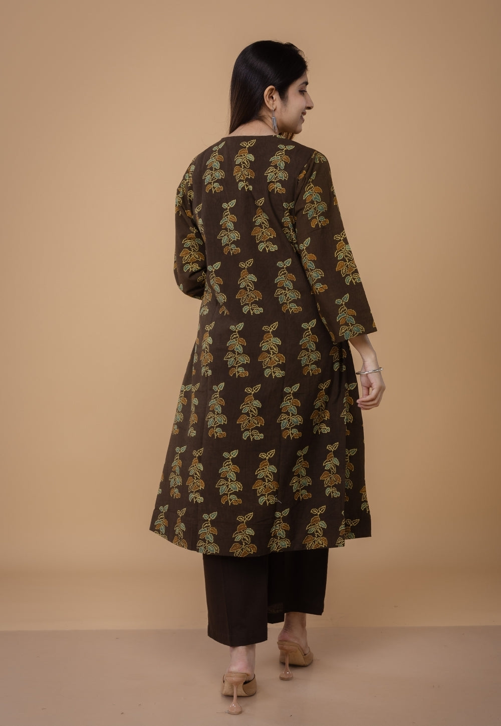 Sayali Brown Ajrakh Cotton A Line Kurta