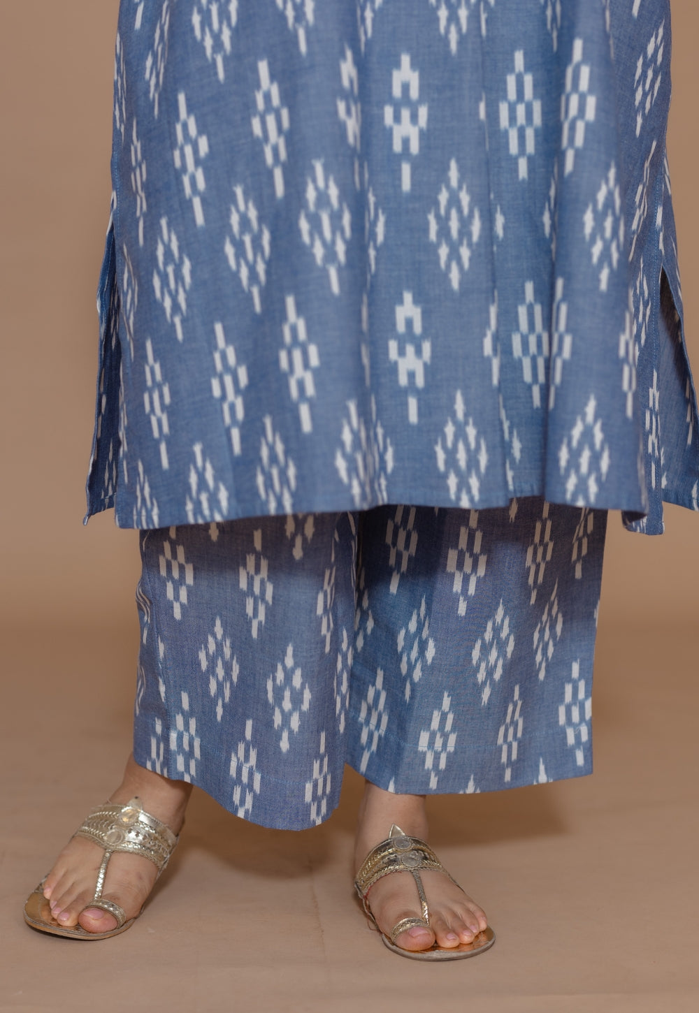 Ayaat Blue Handloom Ikkat Cotton Straight Co-Ord Set