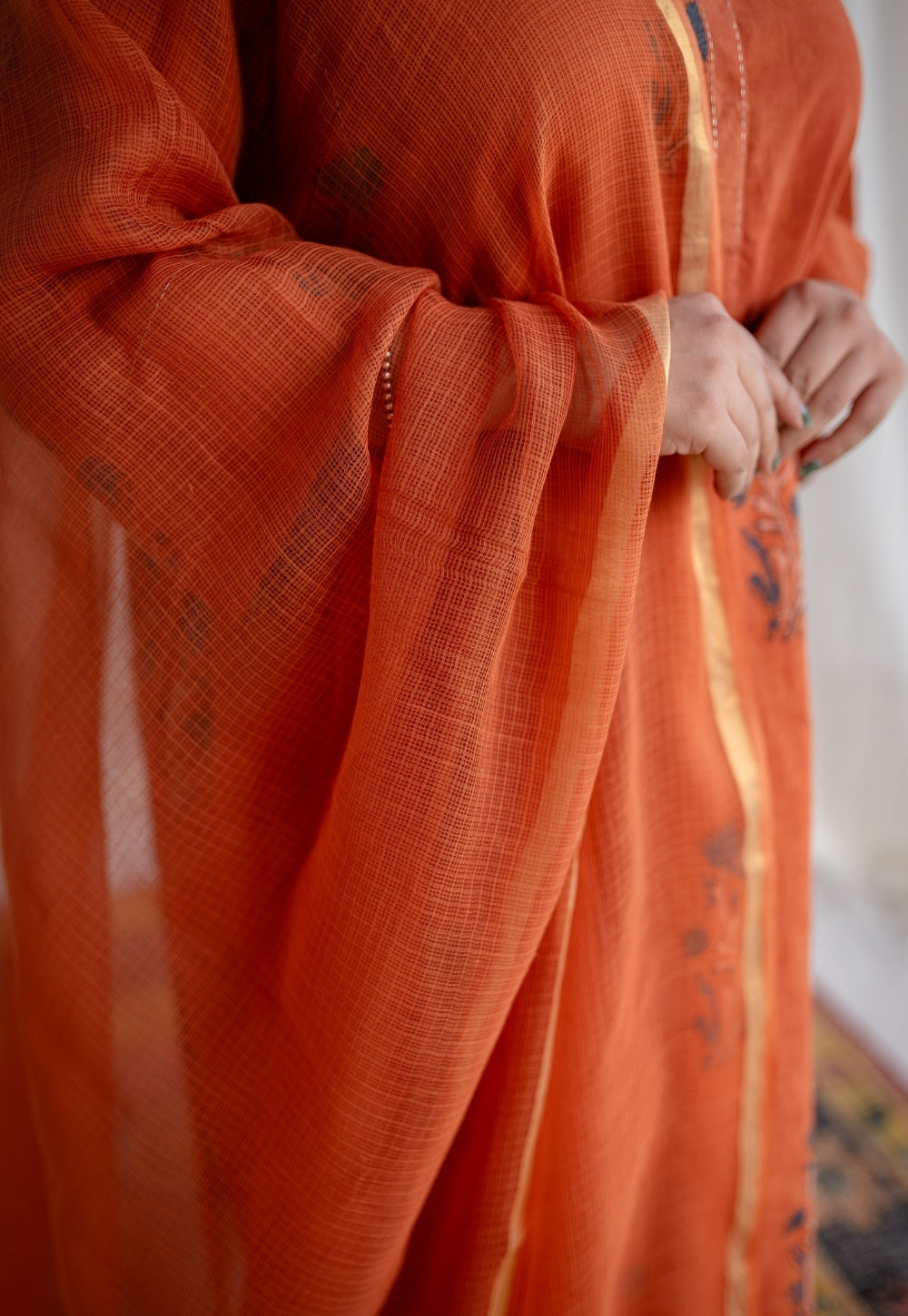 Rust Orange Kota Doria Cotton Dupatta