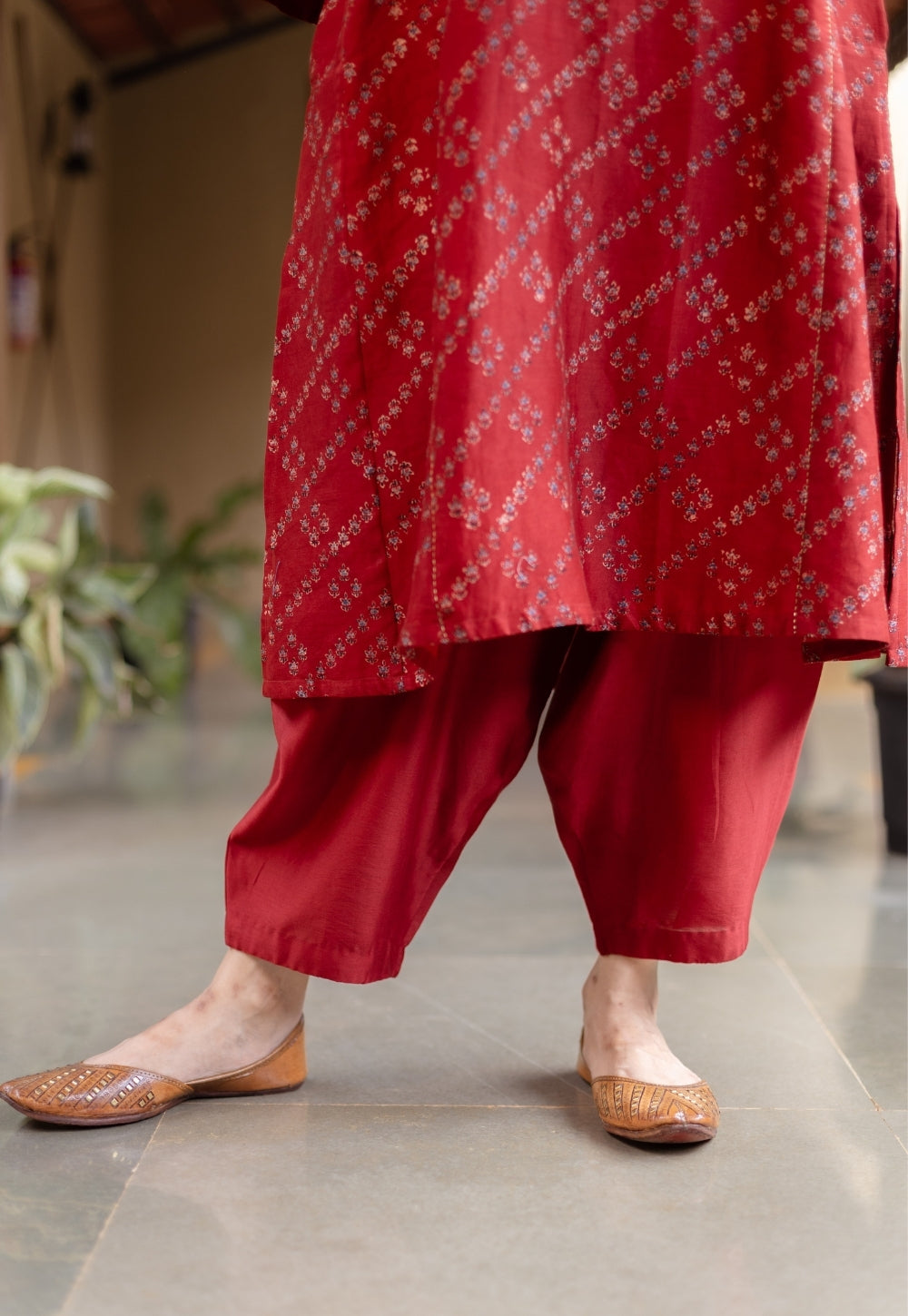 Ayra Madder Ajrakh Chanderi Silk Jhabbha Kali Kurta with Hand Embroidery