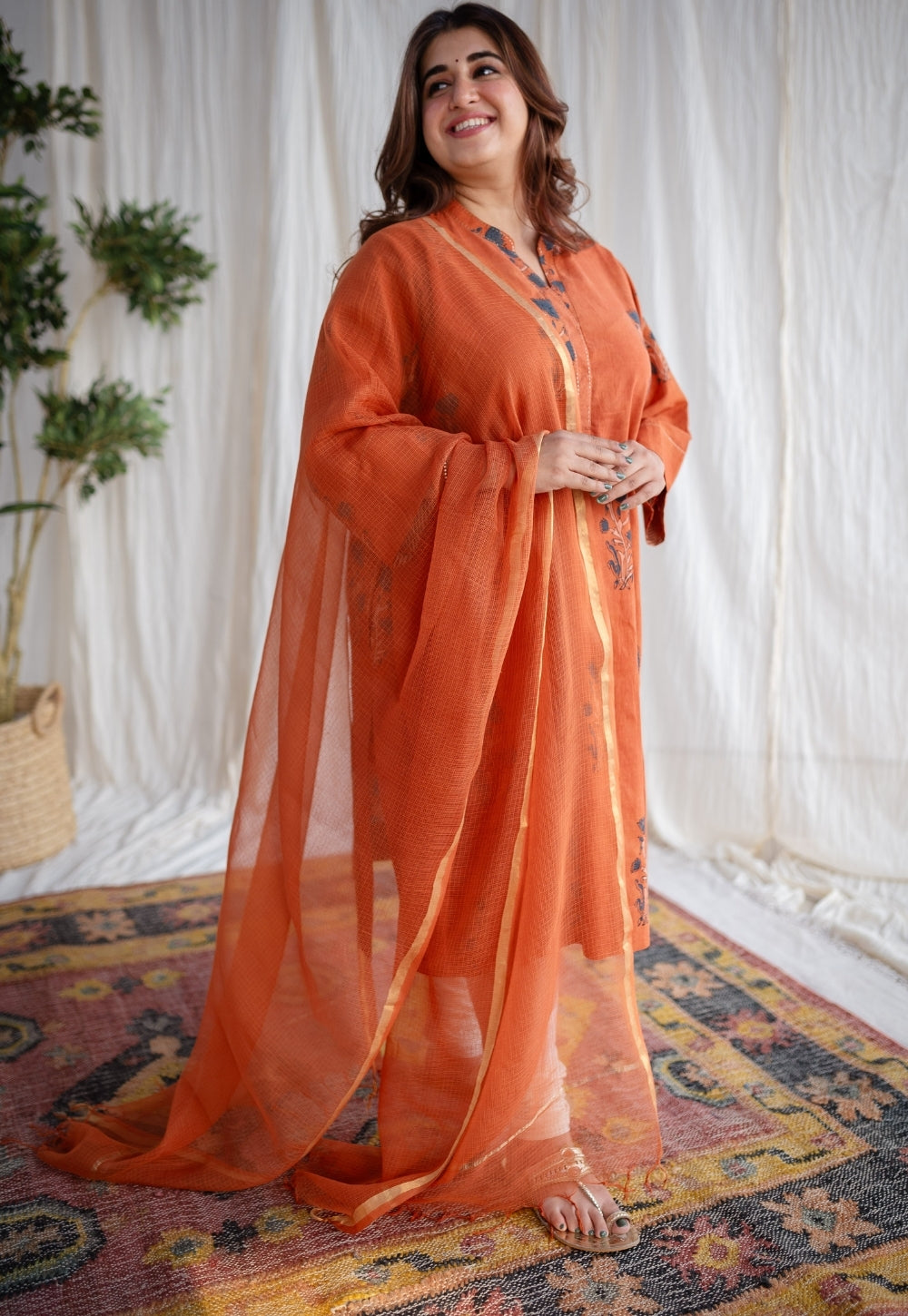 Rust Orange Kota Doria Cotton Dupatta
