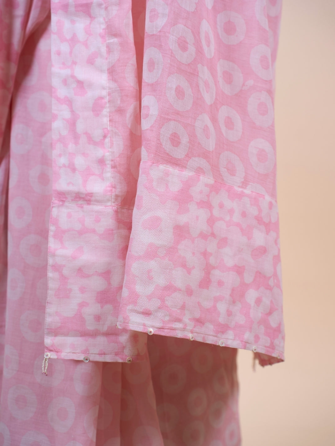 Bushra Pink Batik Hand Block Print Mul Cotton Saree with Embroidery
