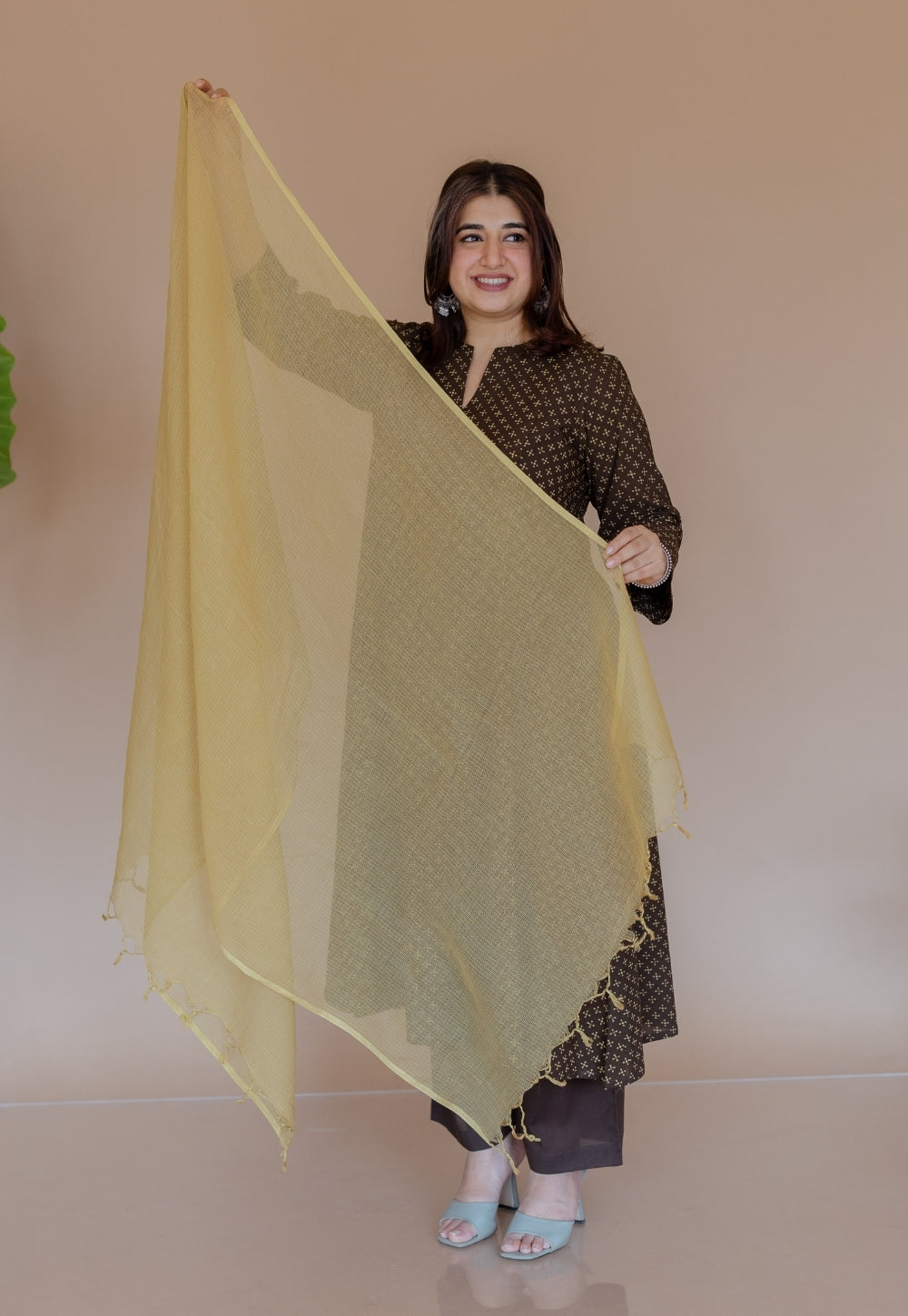 Shikha Brown Ajrakh Cotton Kali Suit Set (Set of 3)