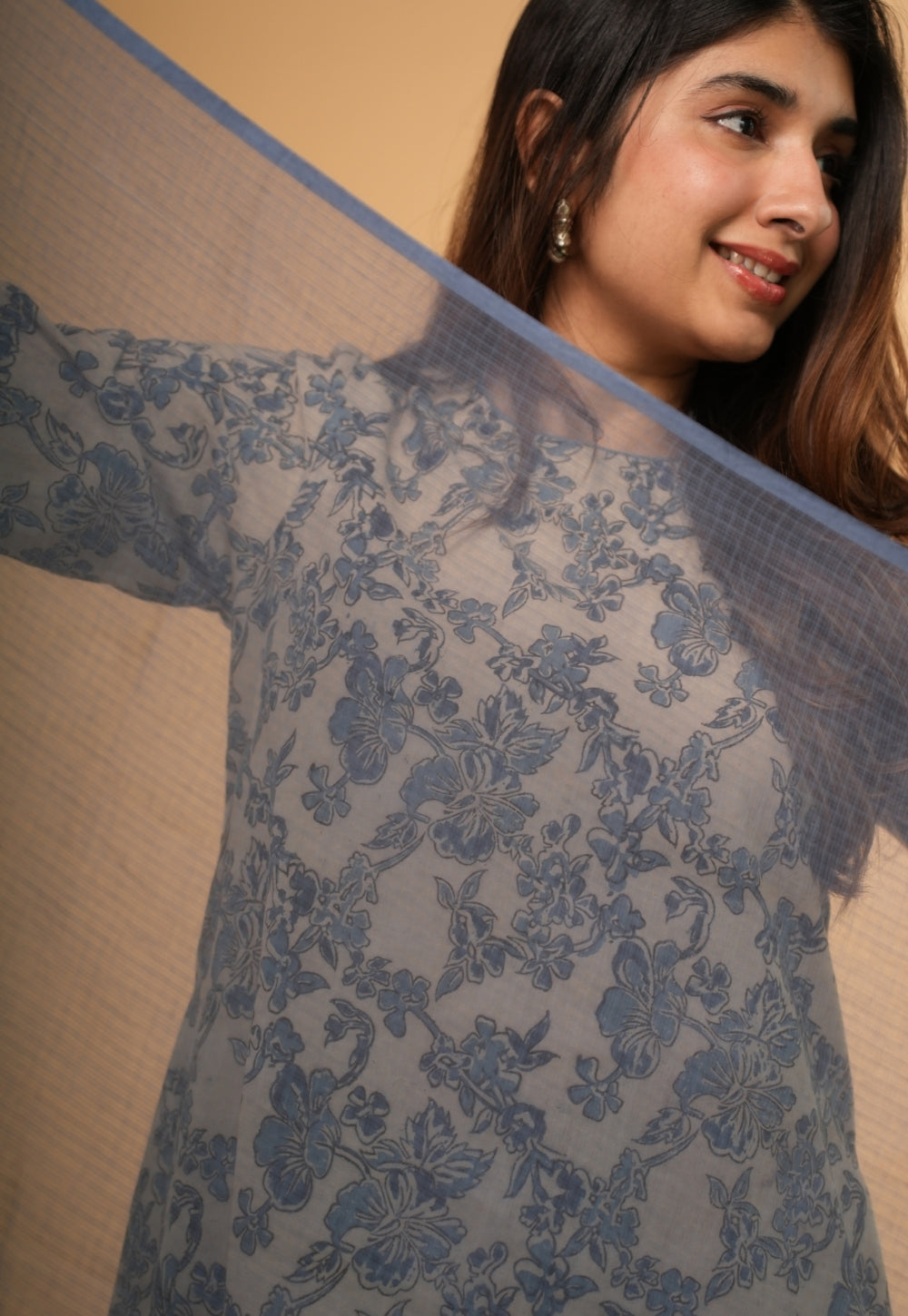 Blue Solid Kota Doria Cotton Dupatta