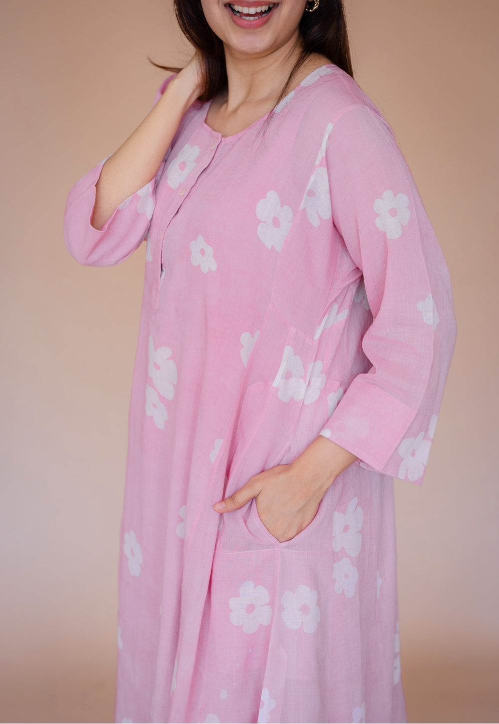 Alizah Pink Batik MulMul Jhabbha Kali Kurta Set (Set of 2 )