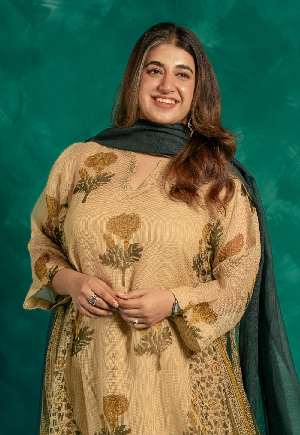 Green Solid Kota Doria Cotton Dupatta
