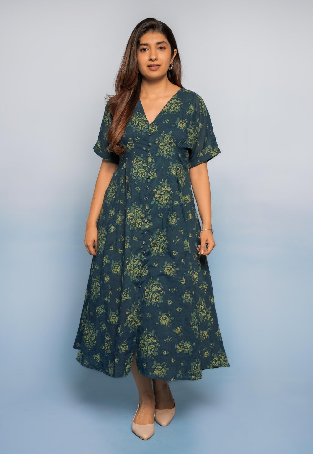 mul cotton dresses Reema Teal Blue Dabu A Line Dress Closed Back Fashion Burgundy Satin Maxi Dress, Blazer Bust Size:44 Calf length