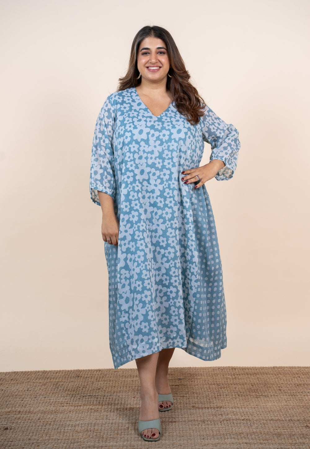 Ayesha Blue Batik MulMul A Line Dress