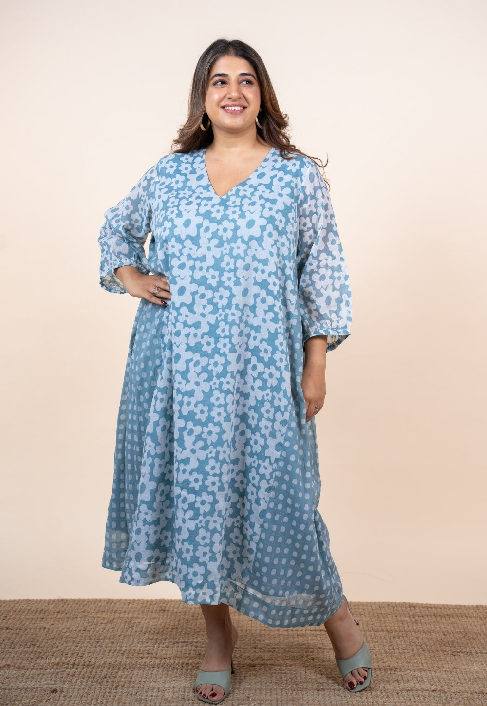 Ayesha Blue Batik MulMul A Line Dress