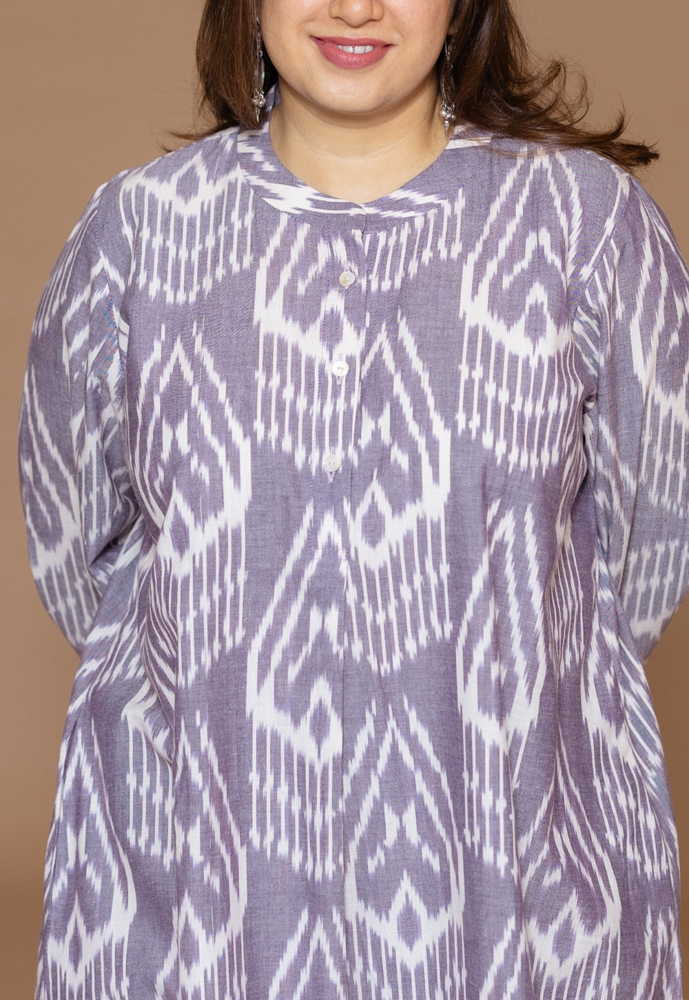 Ayaat Grey Handloom Ikkat Cotton Straight Co-Ord Set