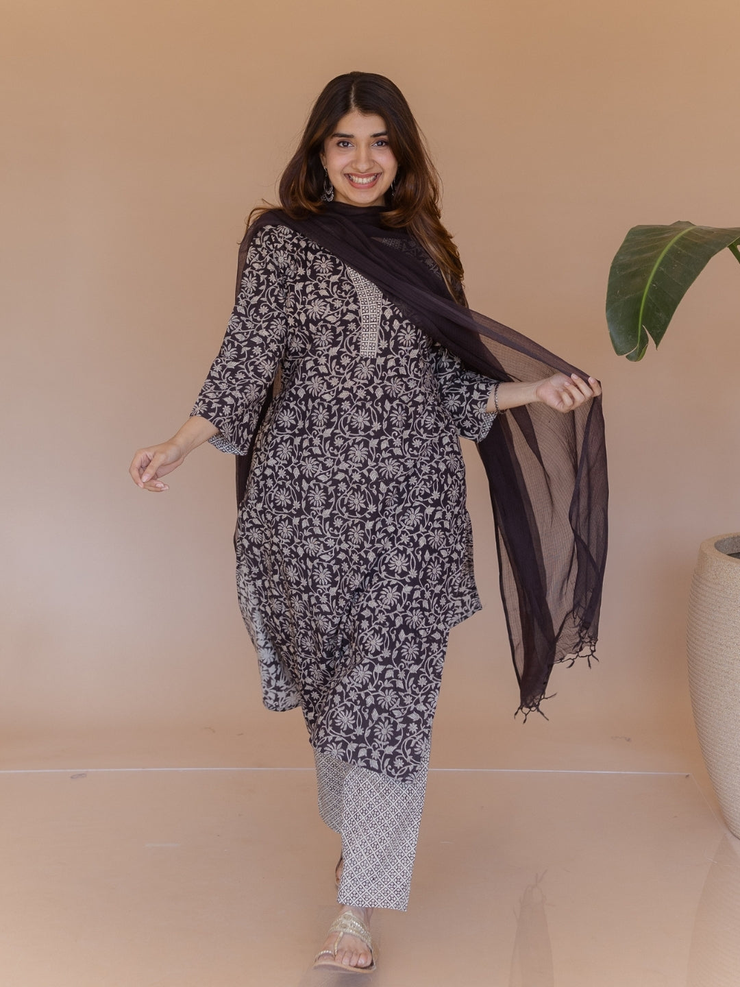 Avika Black Bagru Cotton Straight Kurta