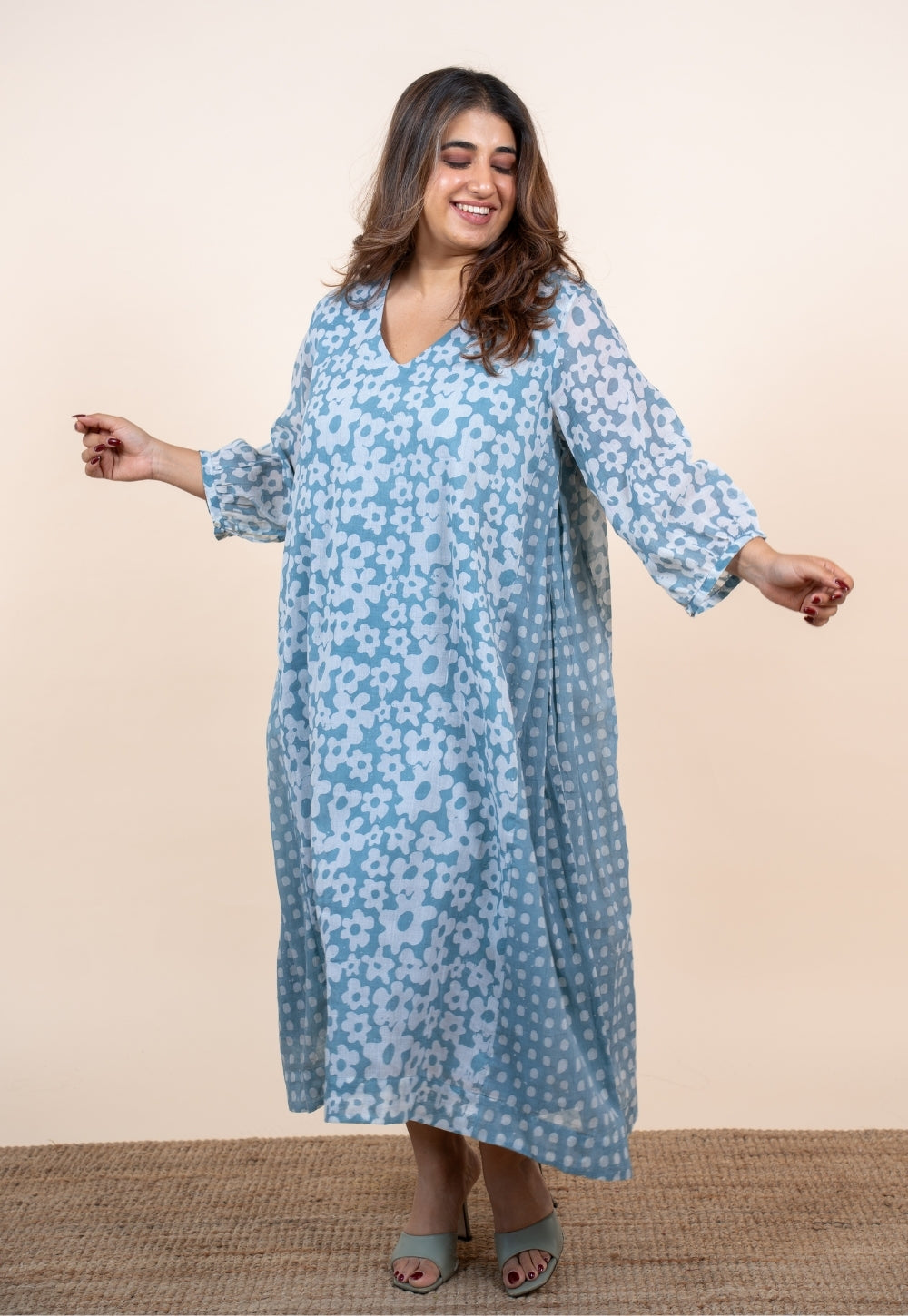 Ayesha Blue Batik MulMul A Line Dress
