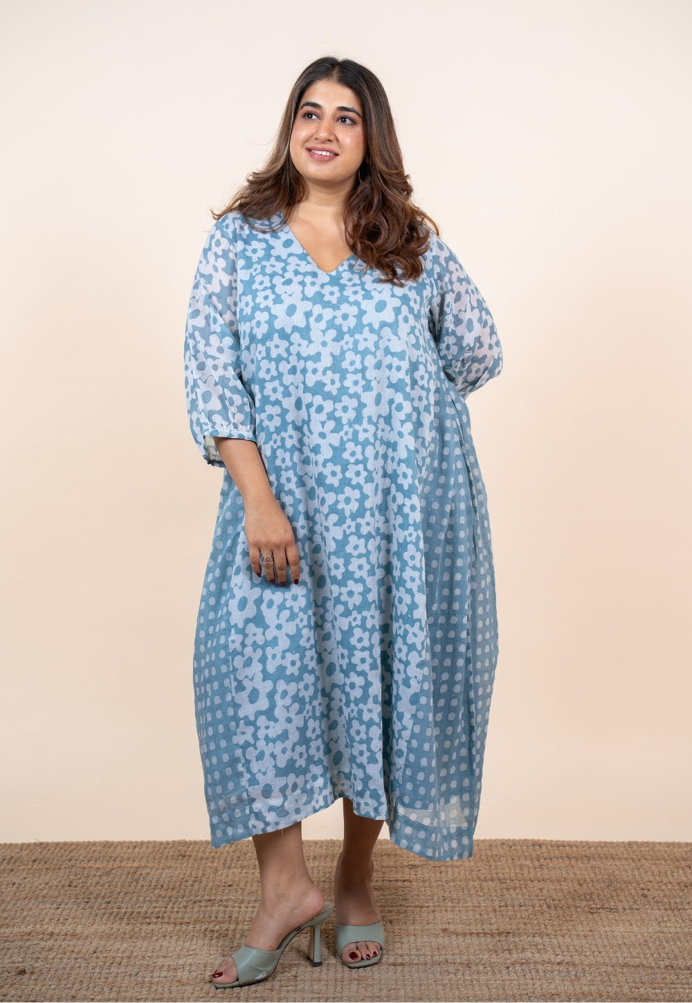 Ayesha Blue Batik MulMul A Line Dress