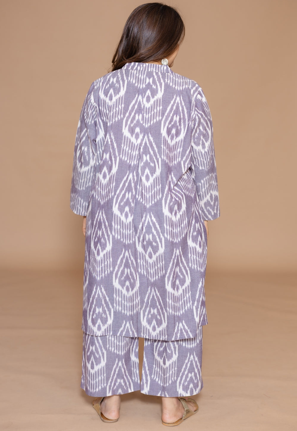 Ayaat Grey Handloom Ikkat Cotton Straight Co-Ord Set