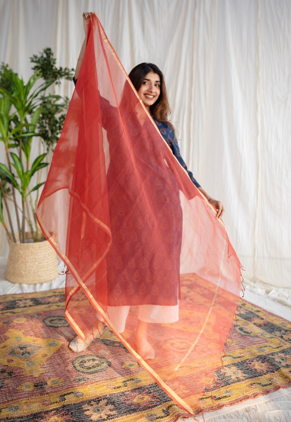 Red Kota Doria Cotton Dupatta