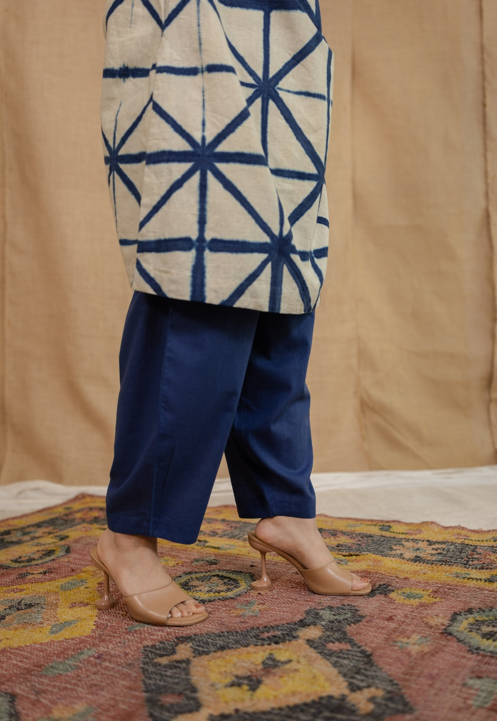 Indigo Solid Slub Cotton Afghan Pant