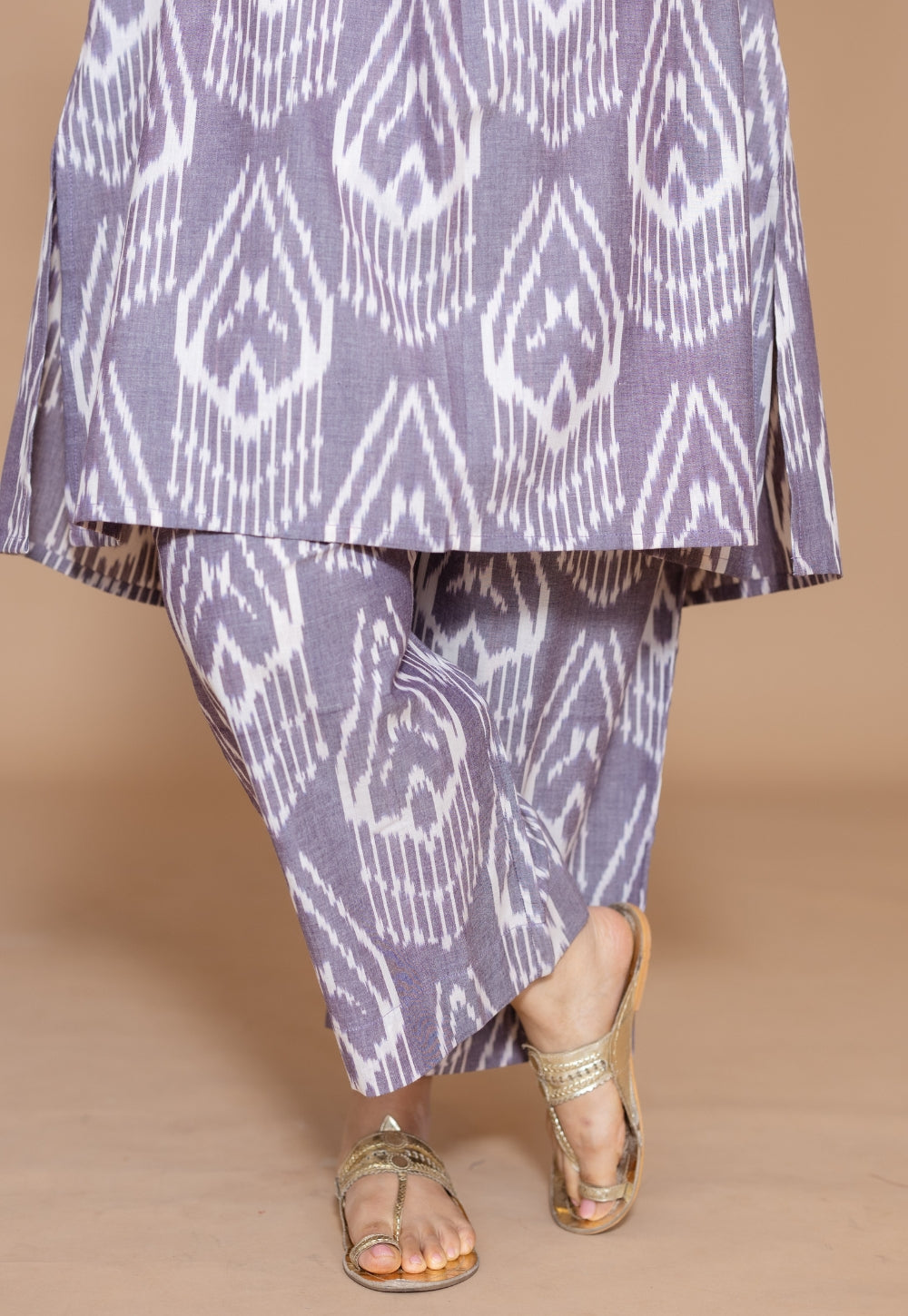 Ayaat Grey Handloom Ikkat Cotton Straight Co-Ord Set
