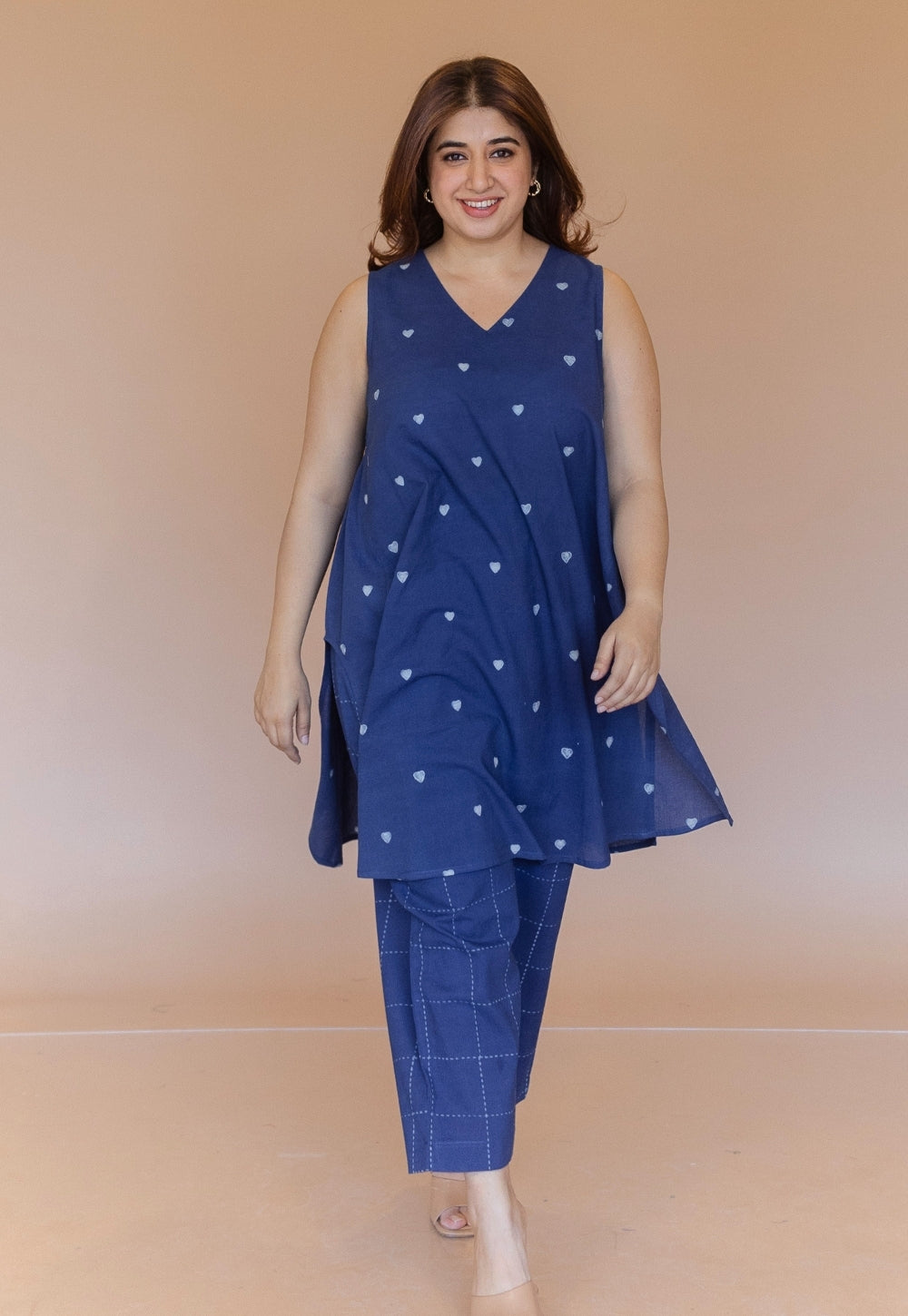 Arvika Blue Dabu Cotton A Line Co-Ord Set