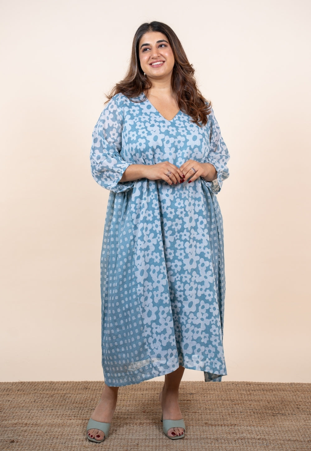 Ayesha Blue Batik MulMul A Line Dress