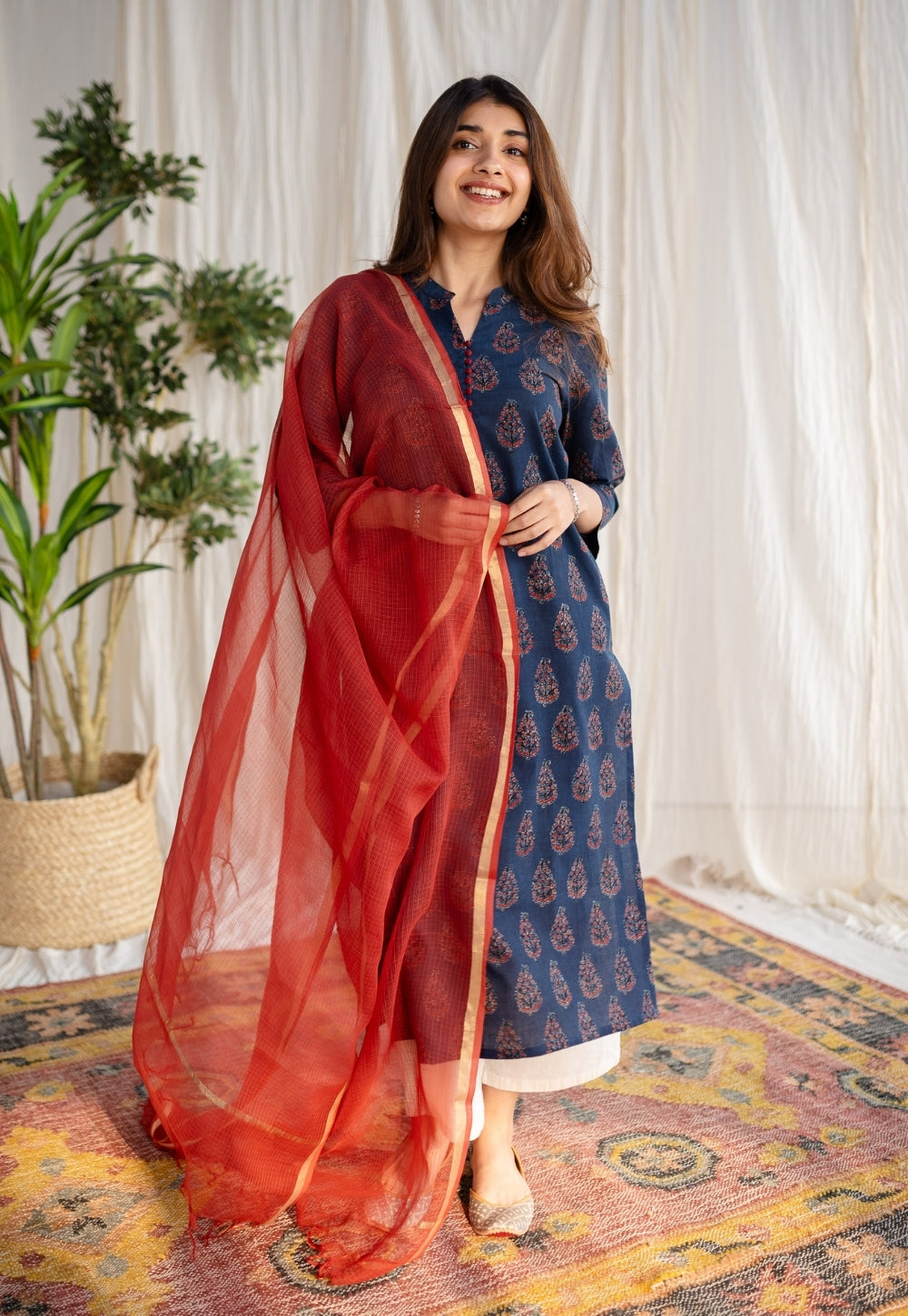 Red Kota Doria Cotton Dupatta
