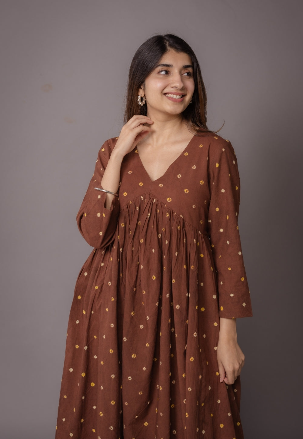 Trupti Brown Bandhani Cotton A Line Kurta