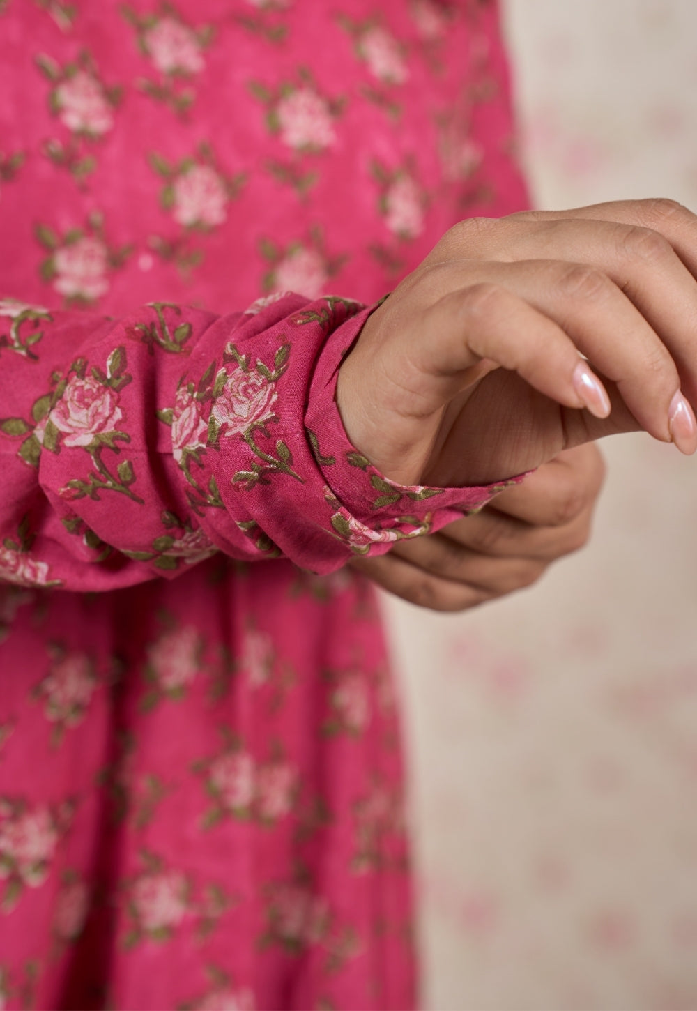 Julia Pink Sanganeri Mul Cotton A Line Kurta