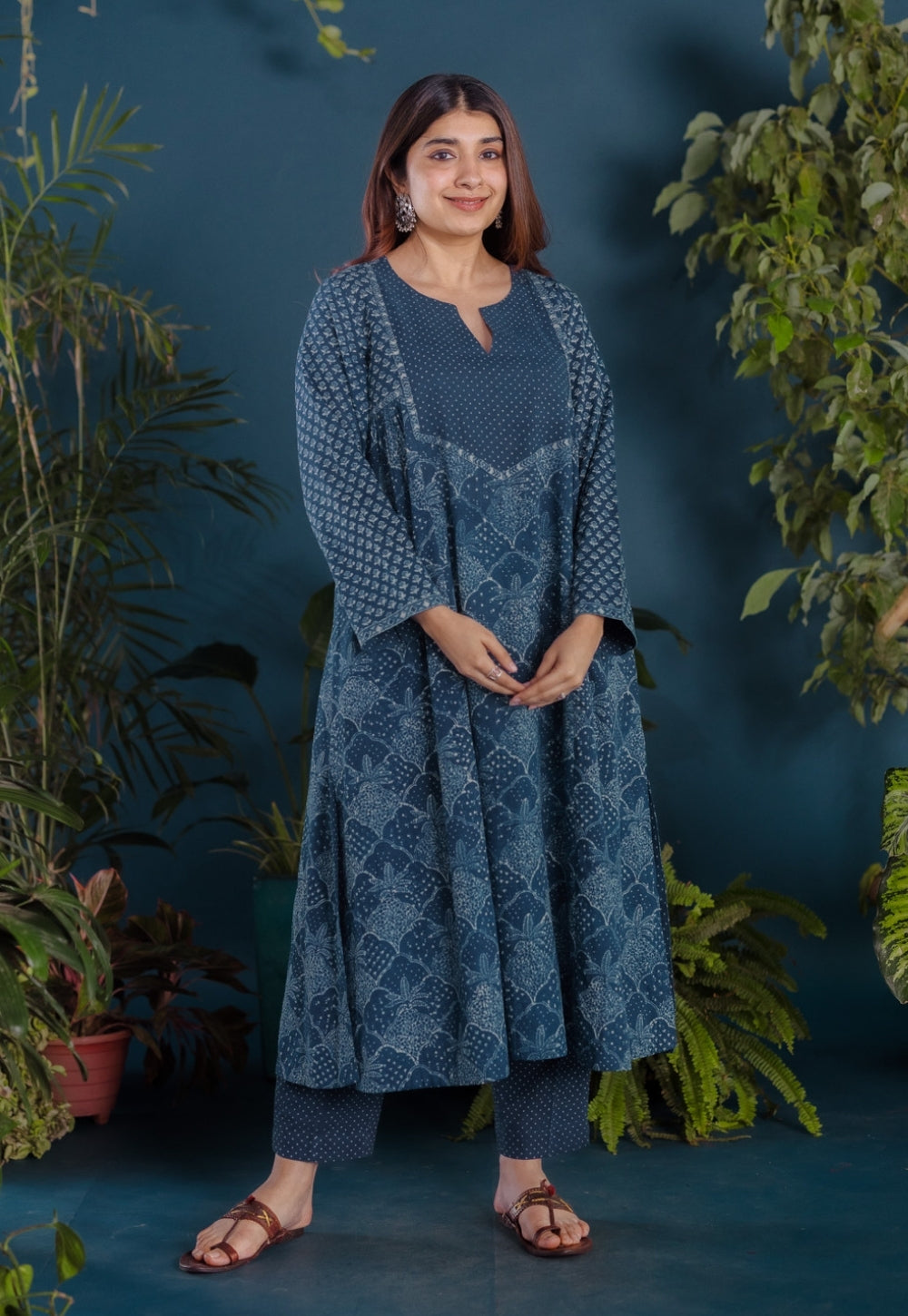 Raunak Blue Ajrakh Cotton Kali Kurta