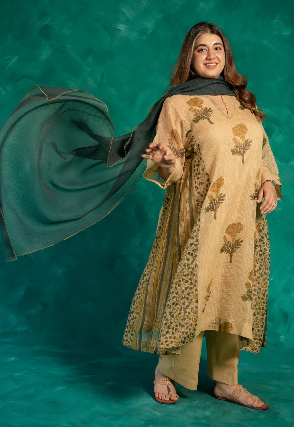 Green Solid Kota Doria Cotton Dupatta