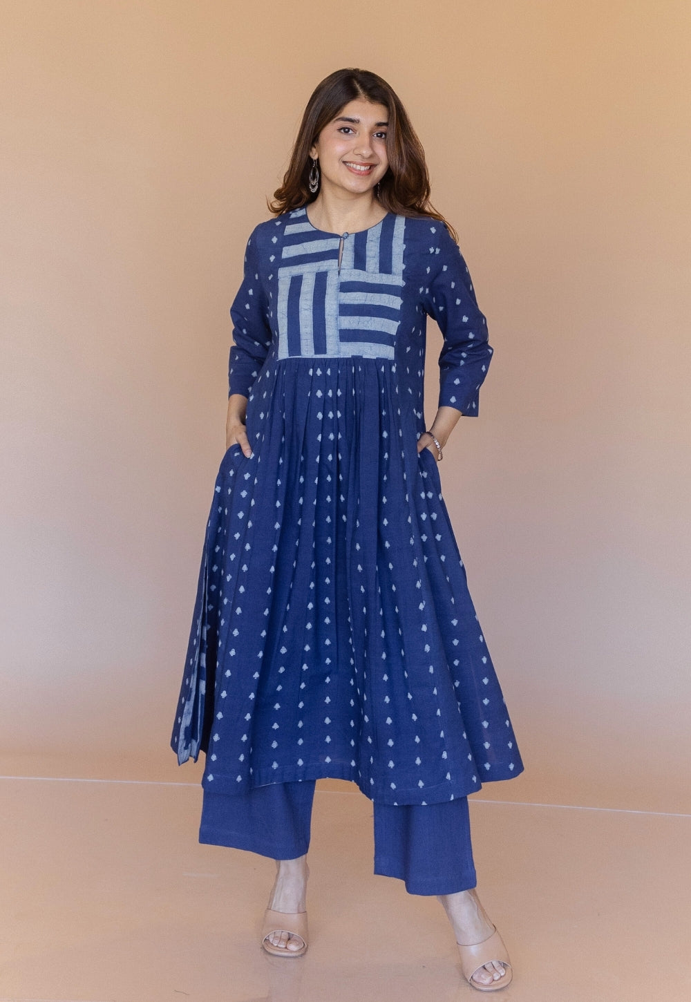 Shikha Blue Dabu Cotton Kali Kurta