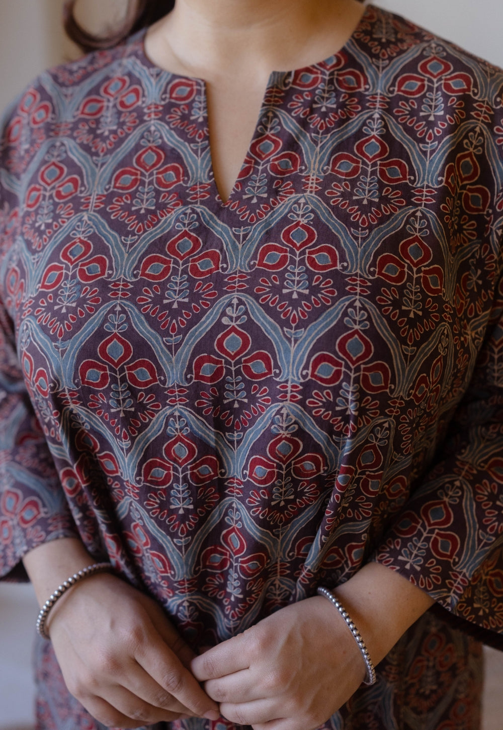 Nyra Brown Ajrakh Cotton Jhabbha Kali Kurta