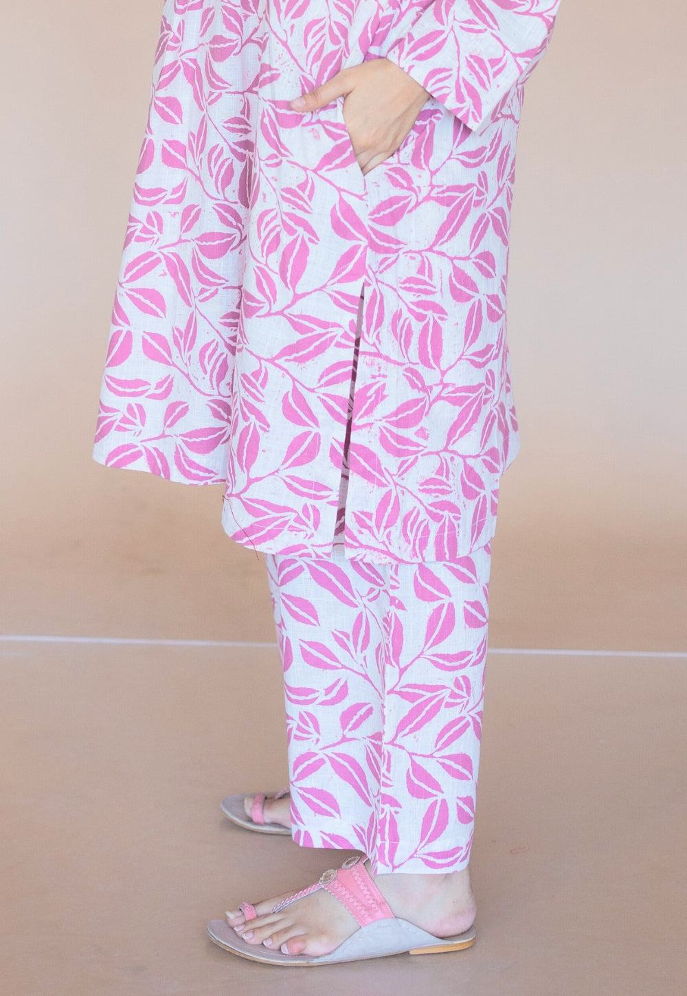 Ayaat Pink Hand Block Print Slub Cotton Straight Co-Ord Set