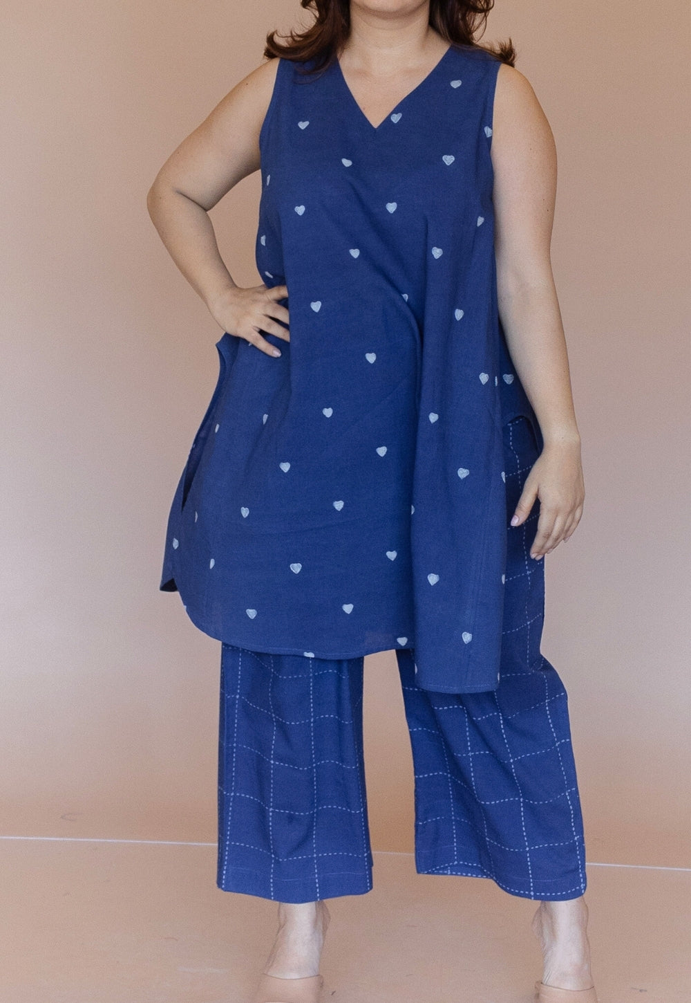 Arvika Blue Dabu Cotton A Line Co-Ord Set