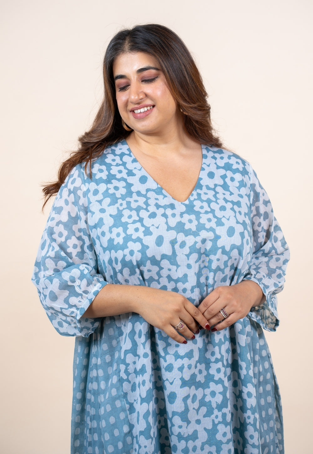Ayesha Blue Batik MulMul A Line Dress