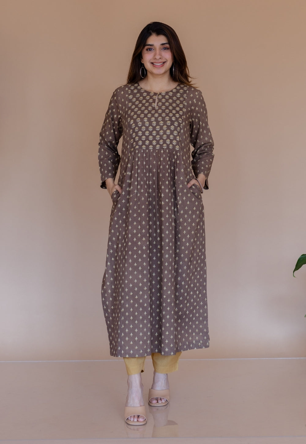 Shikha Brown Ajrakh Cotton Kali Suit Set (Set of 3)
