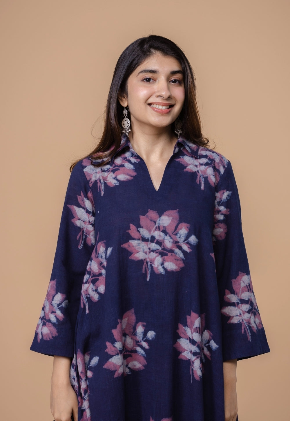 Karina Purple Dabu Slub Cotton A Line Kurta