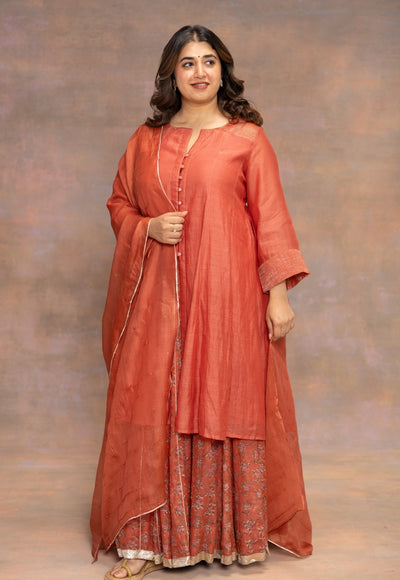 Rosa Orange Solid Chanderi Silk Kali Kurta