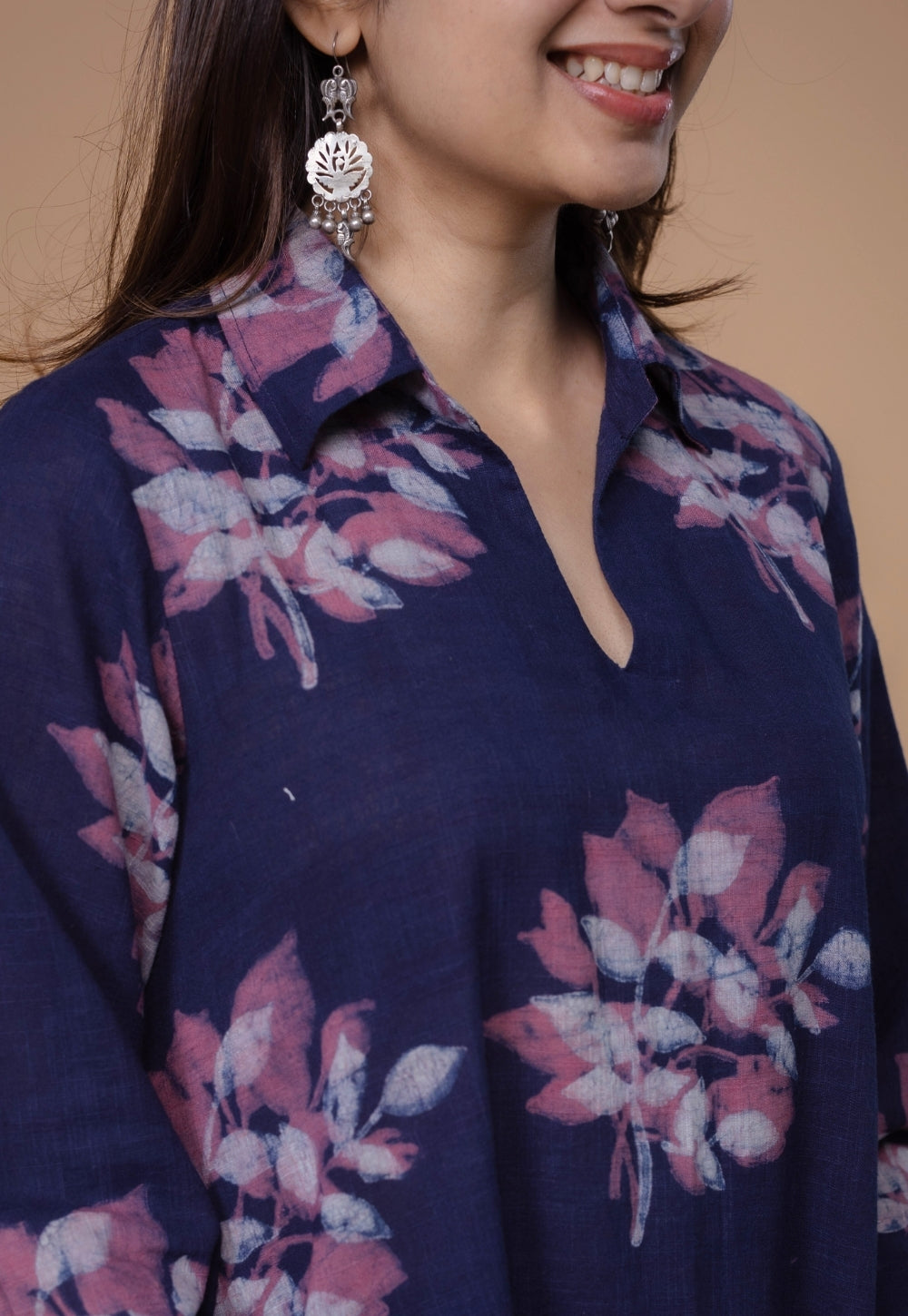 Karina Purple Dabu Slub Cotton A Line Kurta