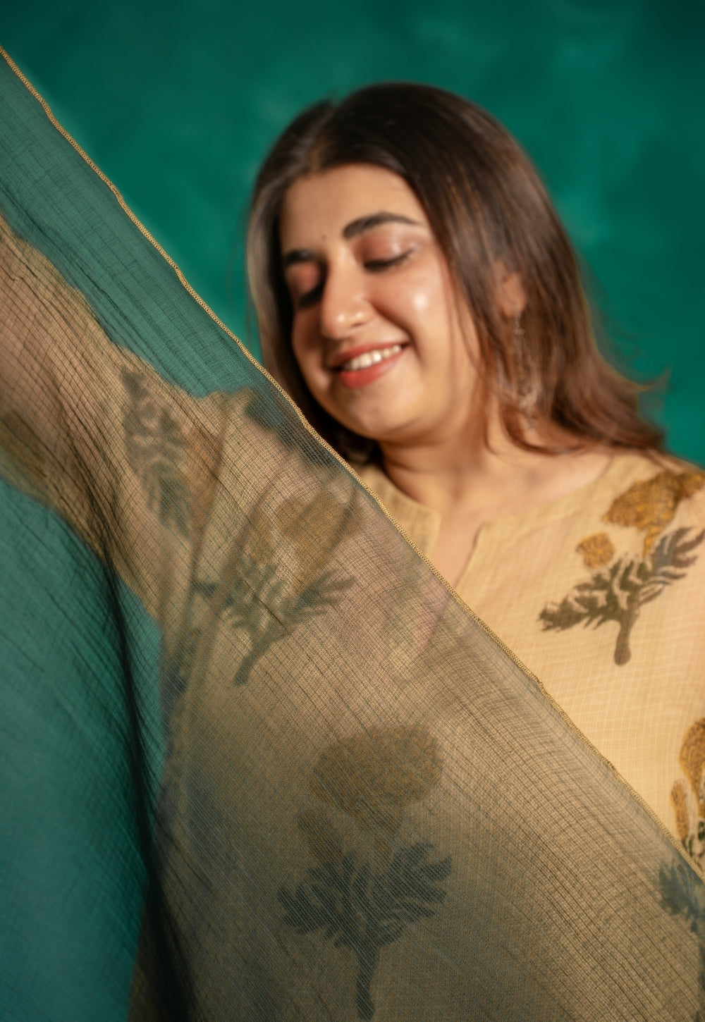 Green Solid Kota Doria Cotton Dupatta